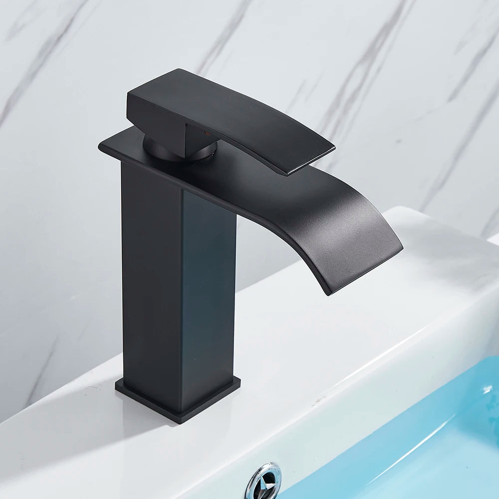 Basin Sink Faucet, Waterfall Design, Deck Mounted