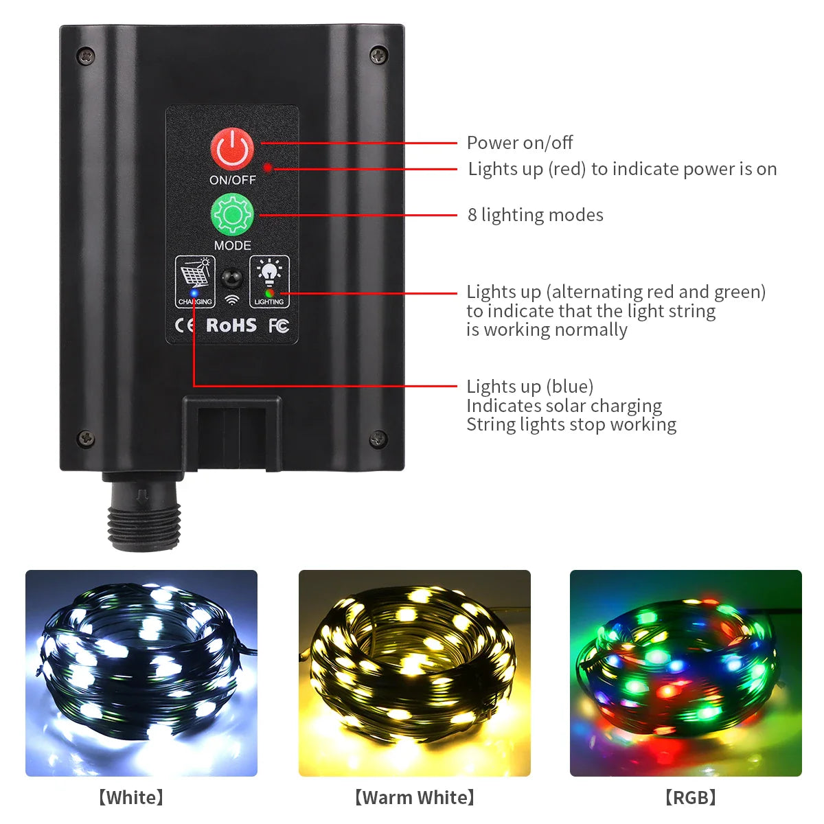 BrightAura SolarChain | Solar LED Lichterkette | Schnelllade & Wetterfest | Fernbedienung 4