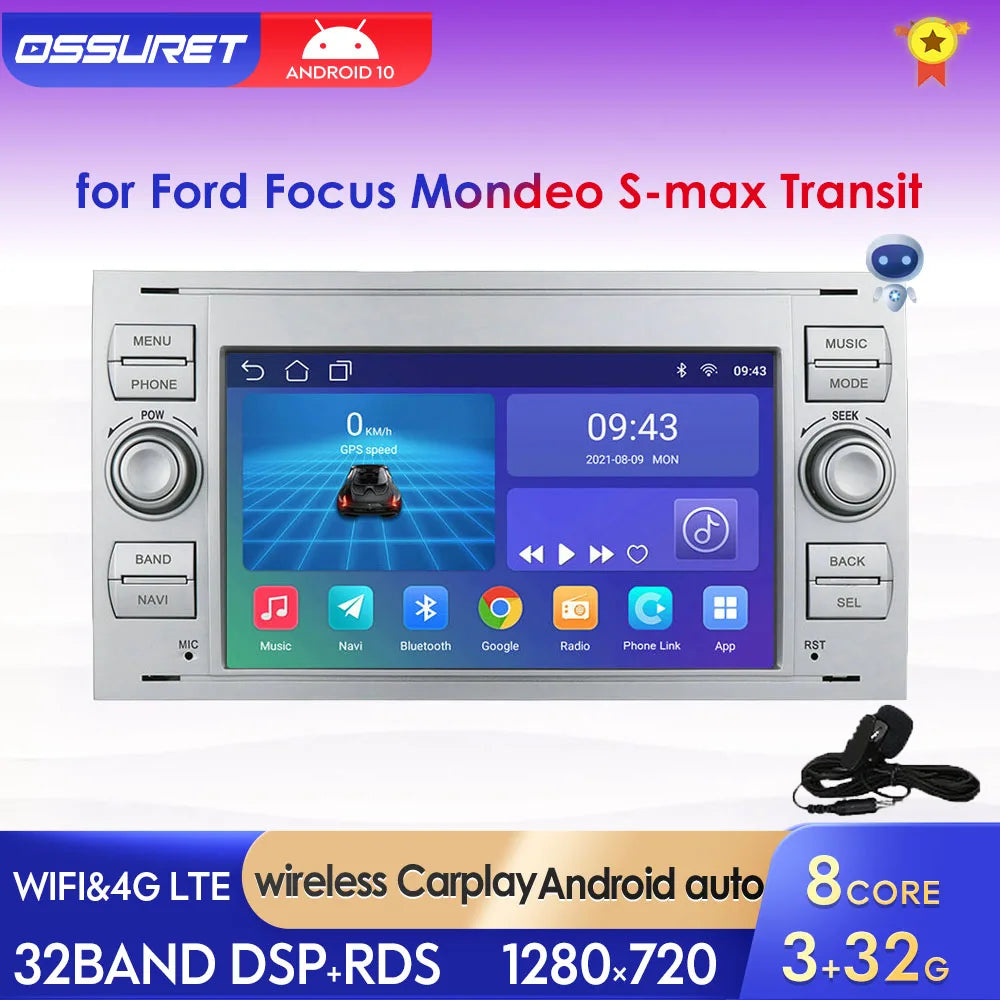 Autoradio Android, Ford Focus S-max C MAX Kuga Galaxy Fiesta Transit Fusion Connect Mondeo Carplay Autoradio Audio AI Voice