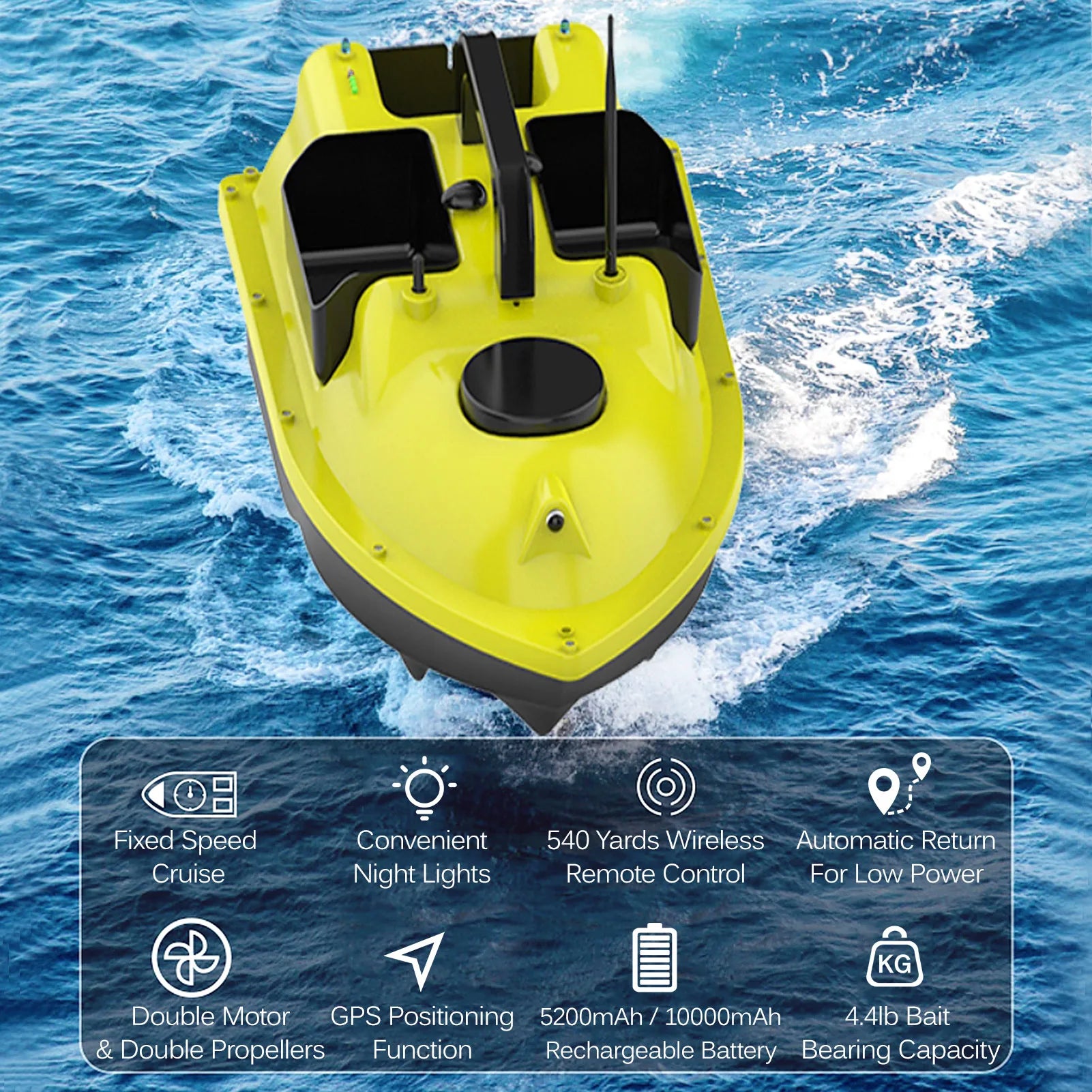 GPS Angelköderboot, 10000mAh, 3 Köderbehälter