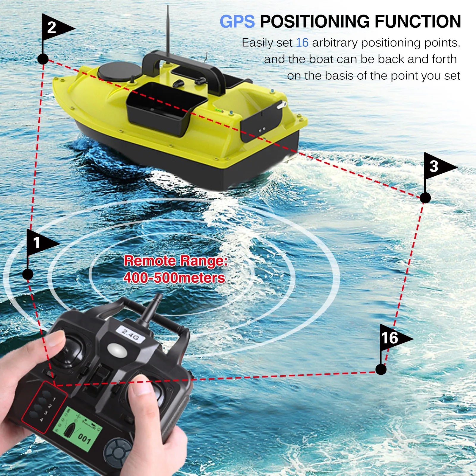 GPS Angelköderboot, 10000mAh, 3 Köderbehälter