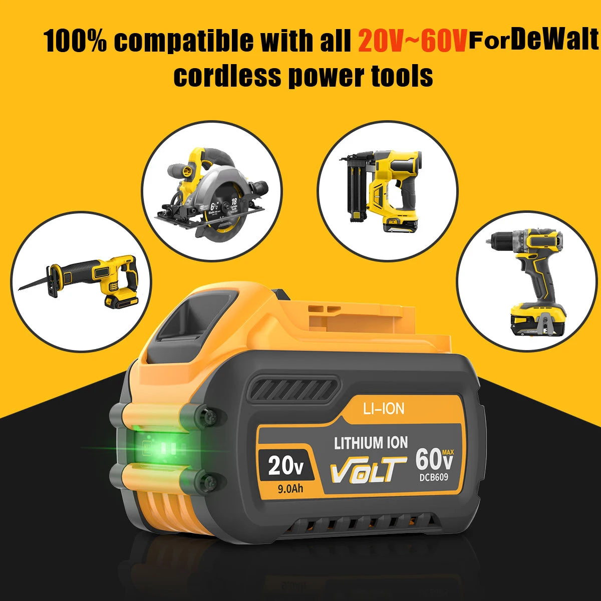 Dewalt 20v Battery, 9000mAh, Li-ion