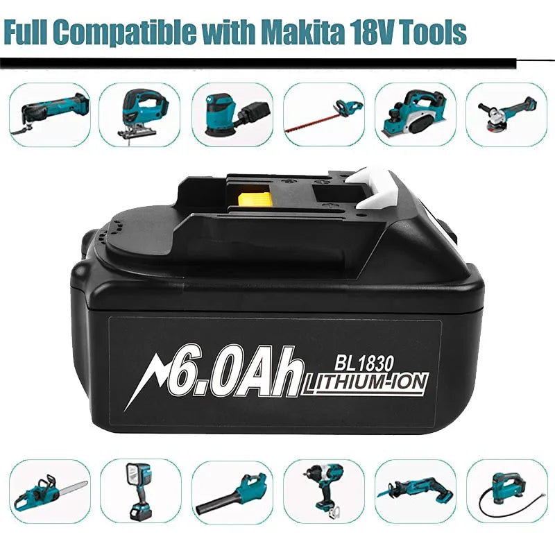 Makita 18V Batterij, 6Ah Capaciteit, Compatibel met LXT BL1860B