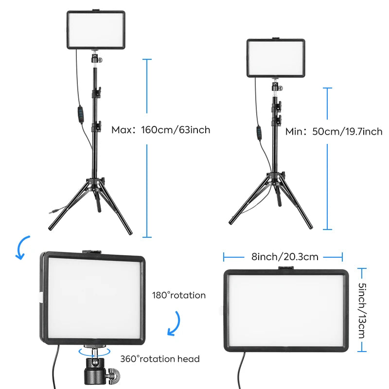 LED-Videolicht-Set, dimmbare kontinuierliche Beleuchtung, verstellbarer Standfuß
