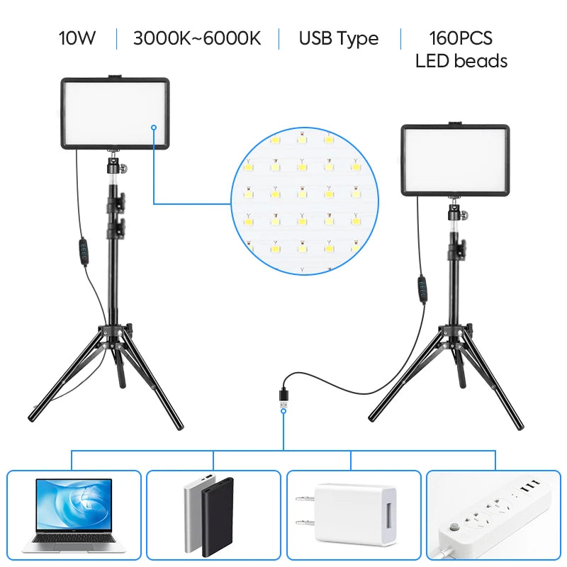 LED-Videolicht-Set, dimmbare kontinuierliche Beleuchtung, verstellbarer Standfuß