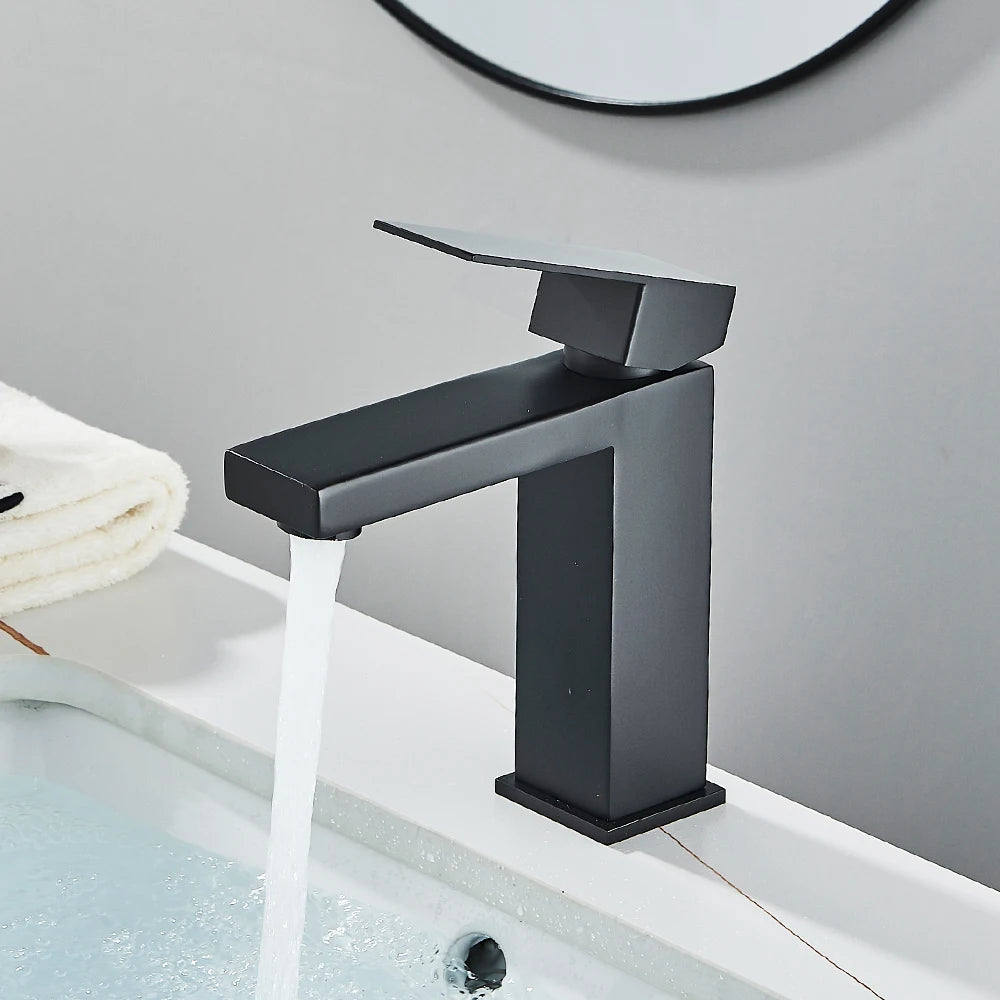 Bathroom Basin Faucet, Matte Black, Deck Mount