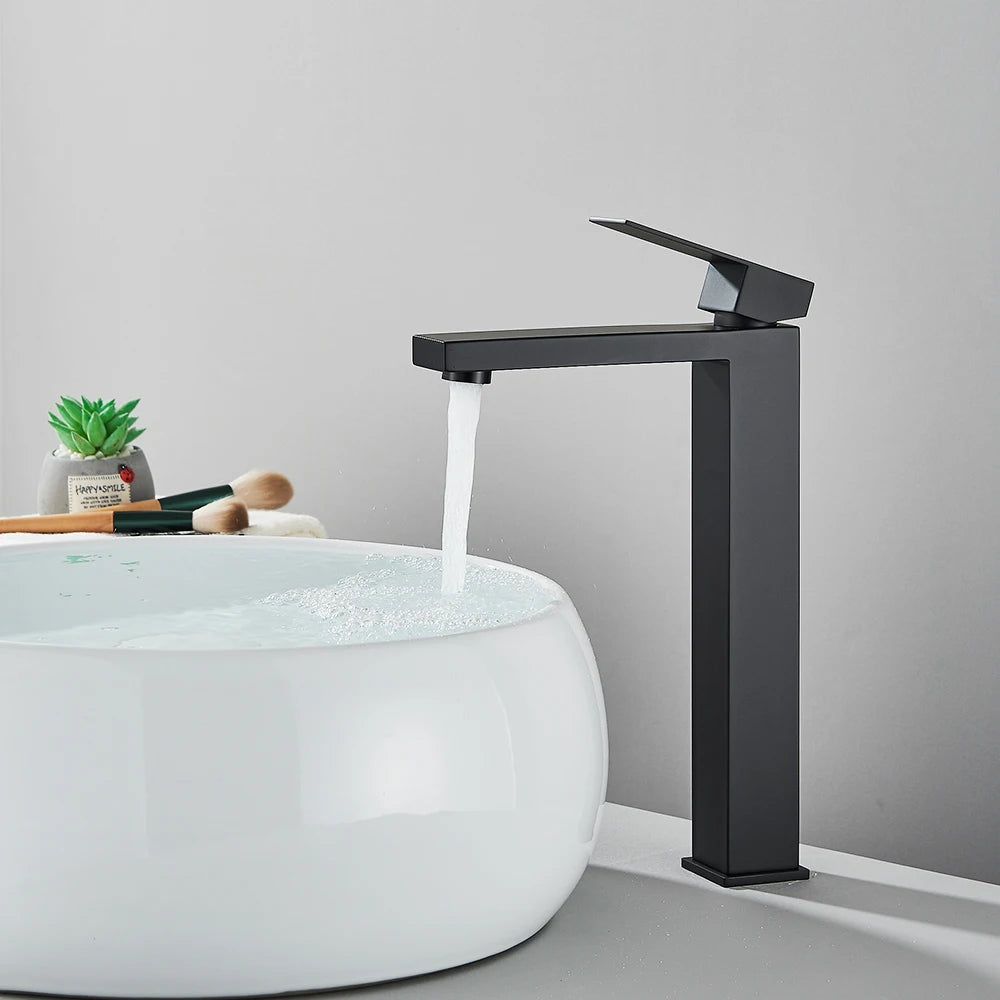 Bathroom Basin Faucet, Matte Black, Deck Mount