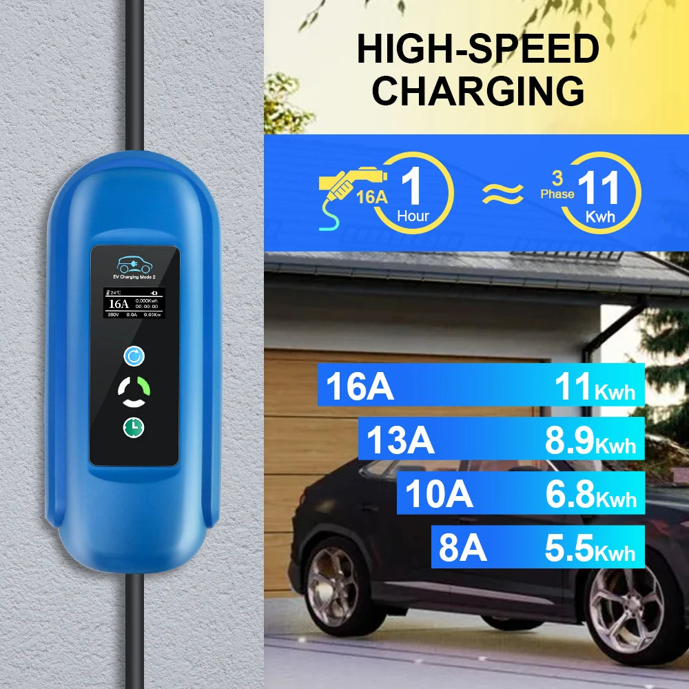 Ladegerät für Elektrofahrzeuge, 16 A Schnellladung, Typ-2-Stecker