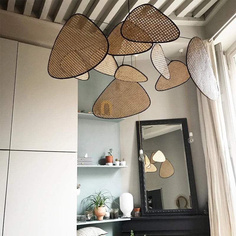 Wohnzimmer Kronleuchter, handgefertigte Rattan-Kunst, E27 Schlafzimmer Dekor