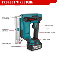 Electric Nail Gun, Brushless Motor, Compatible with Makita 18V Battery