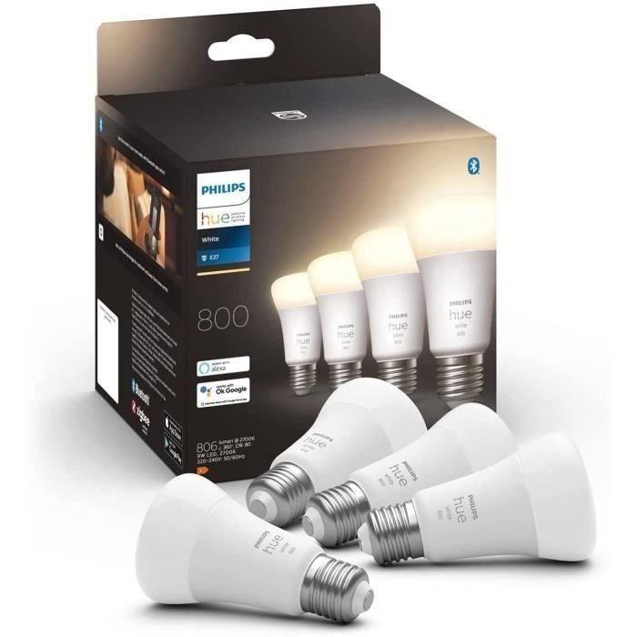 Philips Hue White, E27 verbonden LED lamp, 60W equivalent, 800 Lumen, Bluetooth compatibel, 4-pack