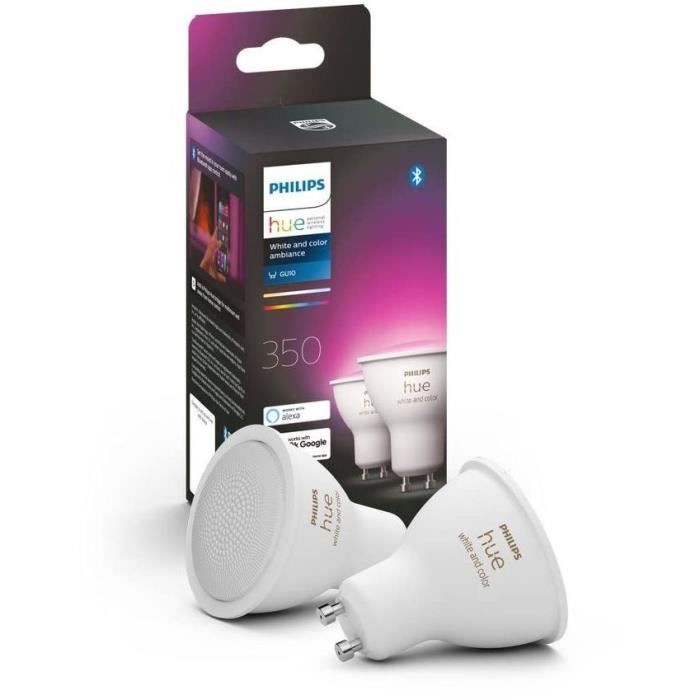 Philips Hue lampen LED verbonden Wit & Kleur Ambiance Gu10, Bluetooth, Verpakking van 2, werkt met Alexa, Google en Homekit