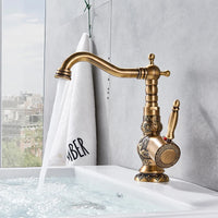 Bathroom Basin Faucet, Antique Brass, 360 Rotation