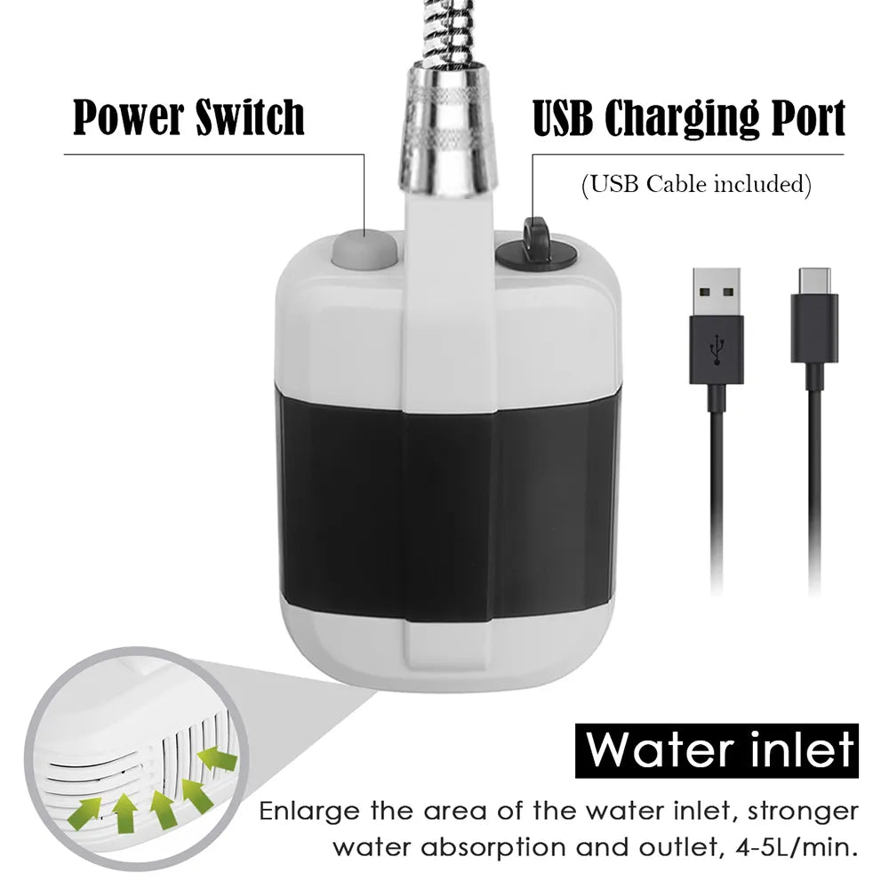 Portable Shower, Rechargeable 4400mAh Battery, For Camping and Outdoors