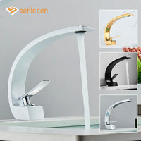 Bathroom Basin Faucet, White Chrome, Deck Mounted