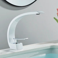 Bathroom Basin Faucet, White Chrome, Deck Mounted