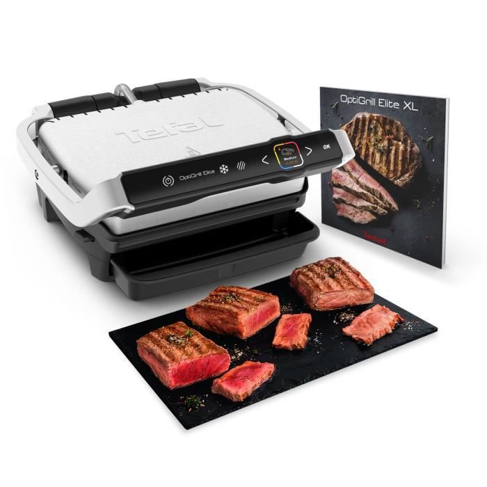 TEFAL OptiGrill Elite Elektrischer Grill 12 automatische Programme – Selbstbedienungsfunktionen – Rostfreier Stahl / Schwarz – GC750D12