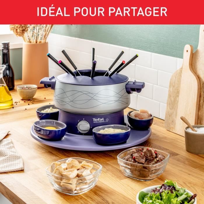 Tefal Elektrische Fondue Simply Invents 8 p, Verstelbare thermostaat, anti-aanbak kookplaat, draaiplateau, 5 ramekins inbegrepen EF351412