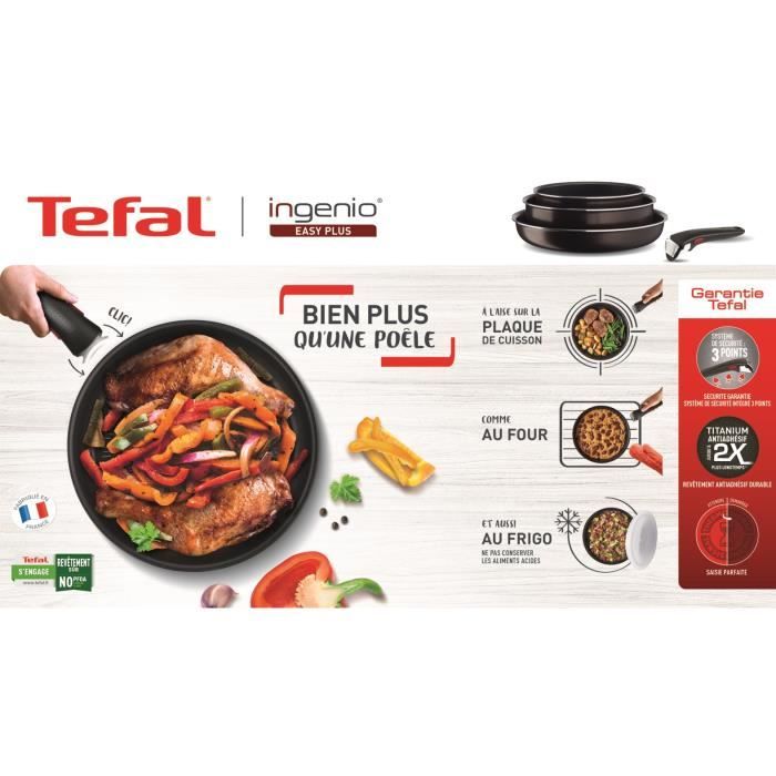 Tefal L1507702 Ingenio Easy Plus Wok 26 cm, Handle not included, non -stick, made in France, all lights except induction