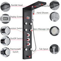 Shower Panel, Thermostatic Control, Massage Jets