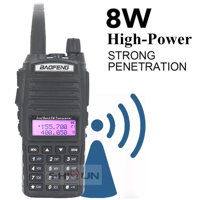 Baofeng UV-82 Walkie Talkie, 8W Power Output, Dual PTT Feature