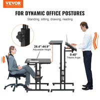 Height Adjustable Sit-Stand Desk, Gas-Spring Mechanism, 360° Swivel Wheels