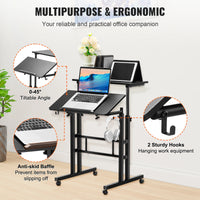 Height Adjustable Sit-Stand Desk, Gas-Spring Mechanism, 360° Swivel Wheels