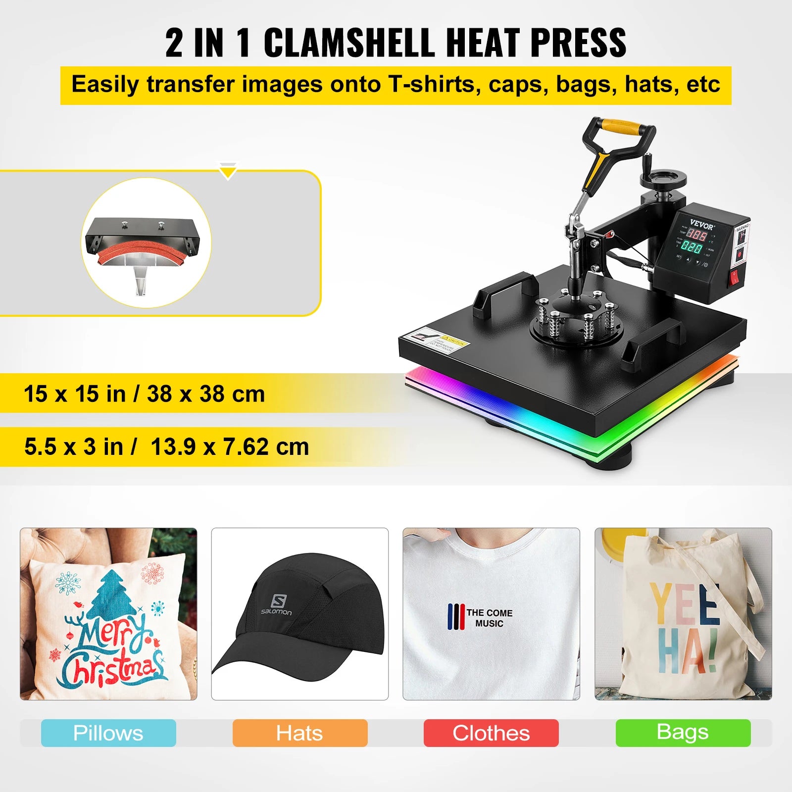 Industrial Heat Press Machine, 38x38CM,  LCD Digital Display