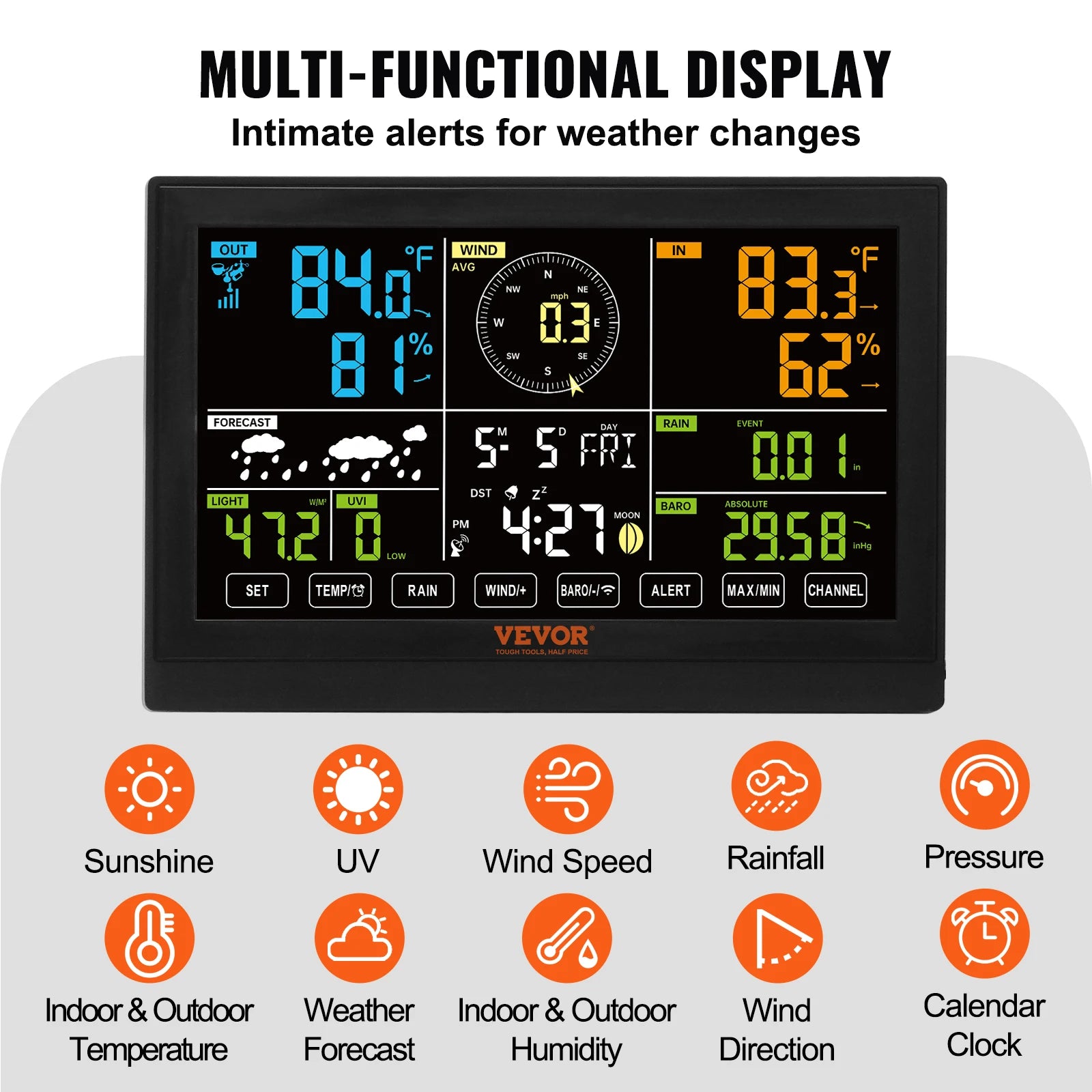 Kabellose Wetterstation, Großes Farbdisplay, Vorhersagedaten