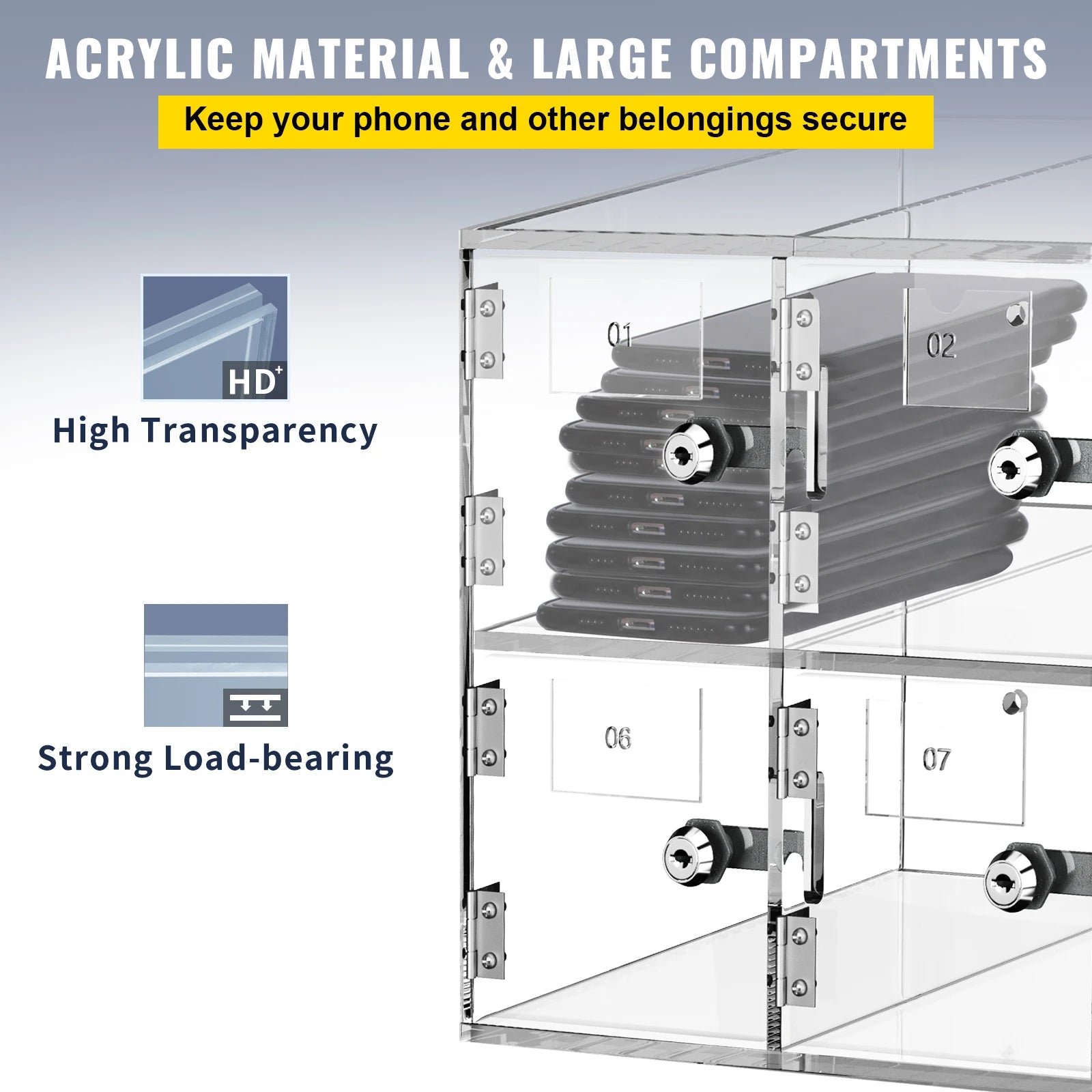 Cell Phone Storage Locker, Acrylic Material, Wall-Mounted Cabinet