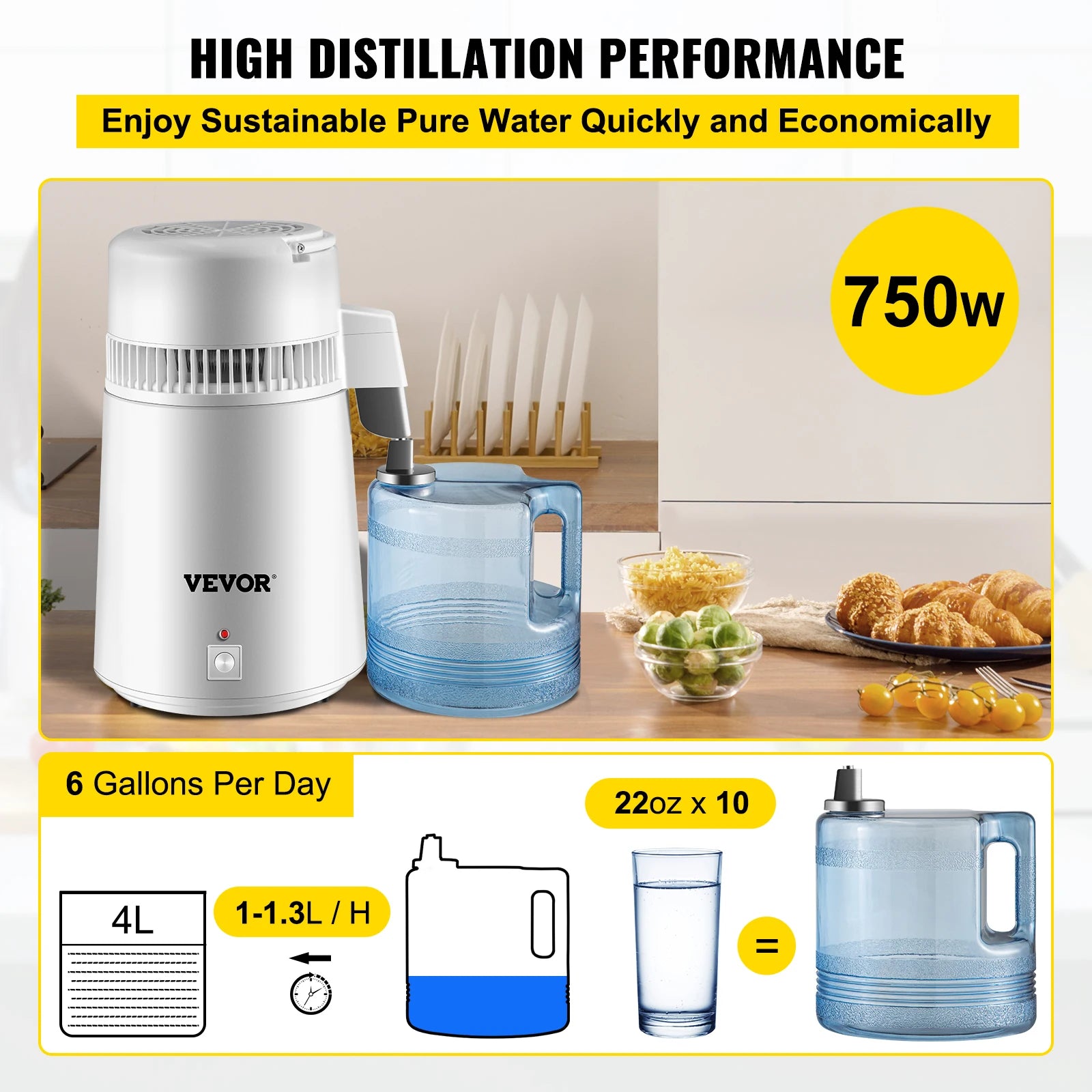Wasserdestillierer, 4 Liter Fassungsvermögen, Edelstahlkonstruktion