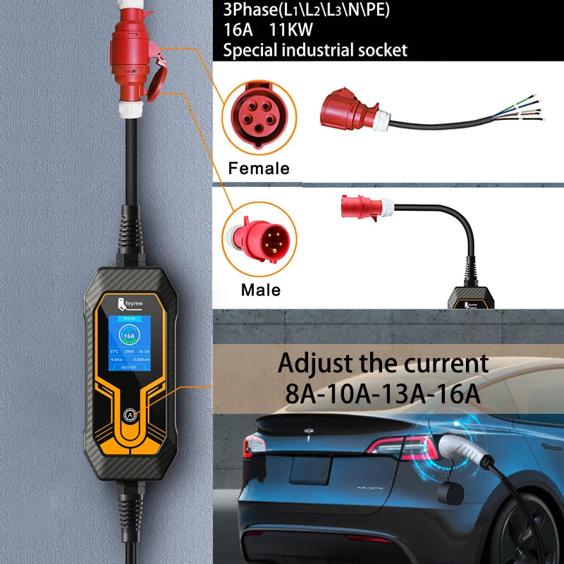 EV Draagbare Oplader, 11KW Snelladen, Type2 Connector