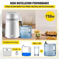 Wasserfilter, 4L Fassungsvermögen, 750W Leistung, Edelstahl, Weiß