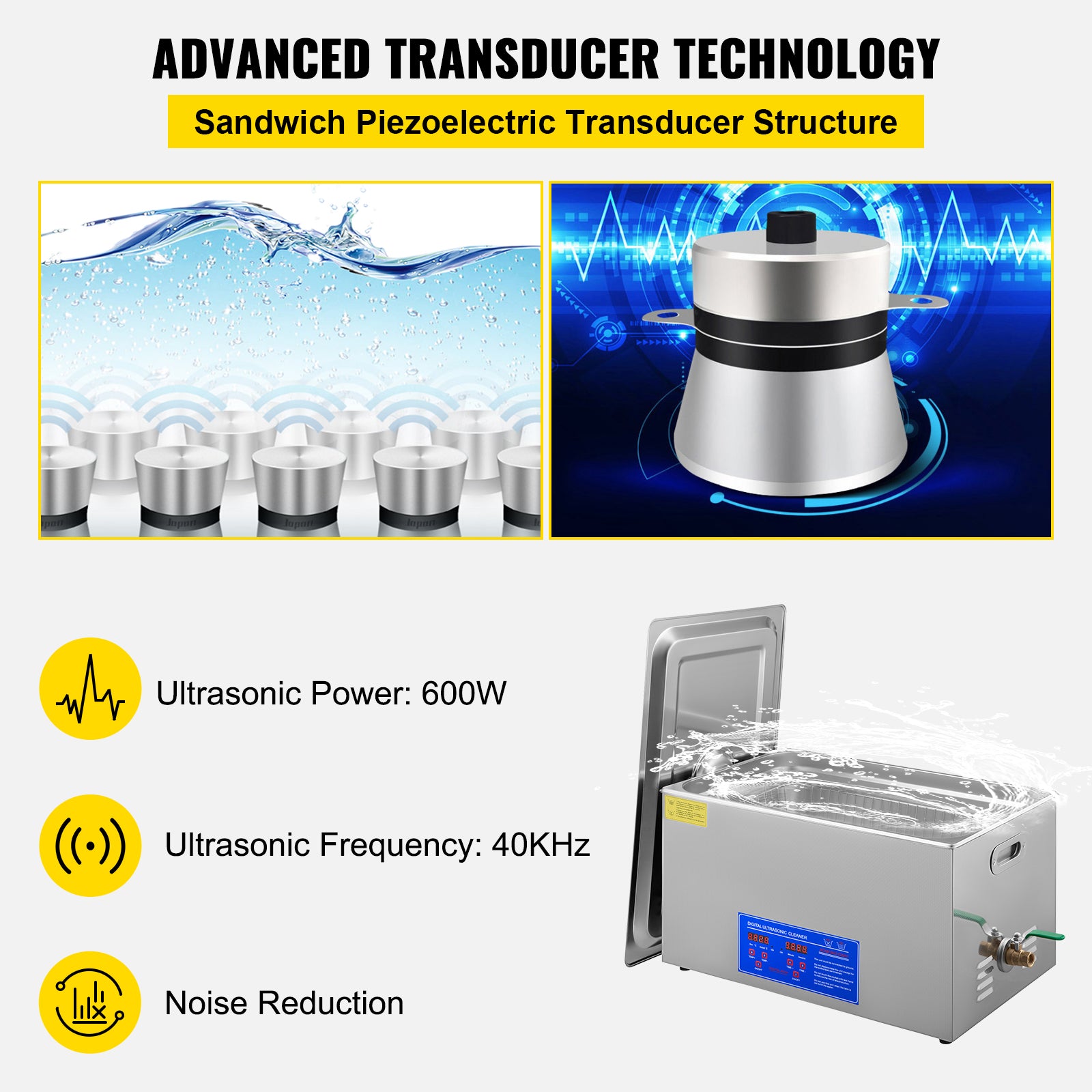 Professional Ultrasonic Cleaner, Digital Control Panel, 40Khz Frequency