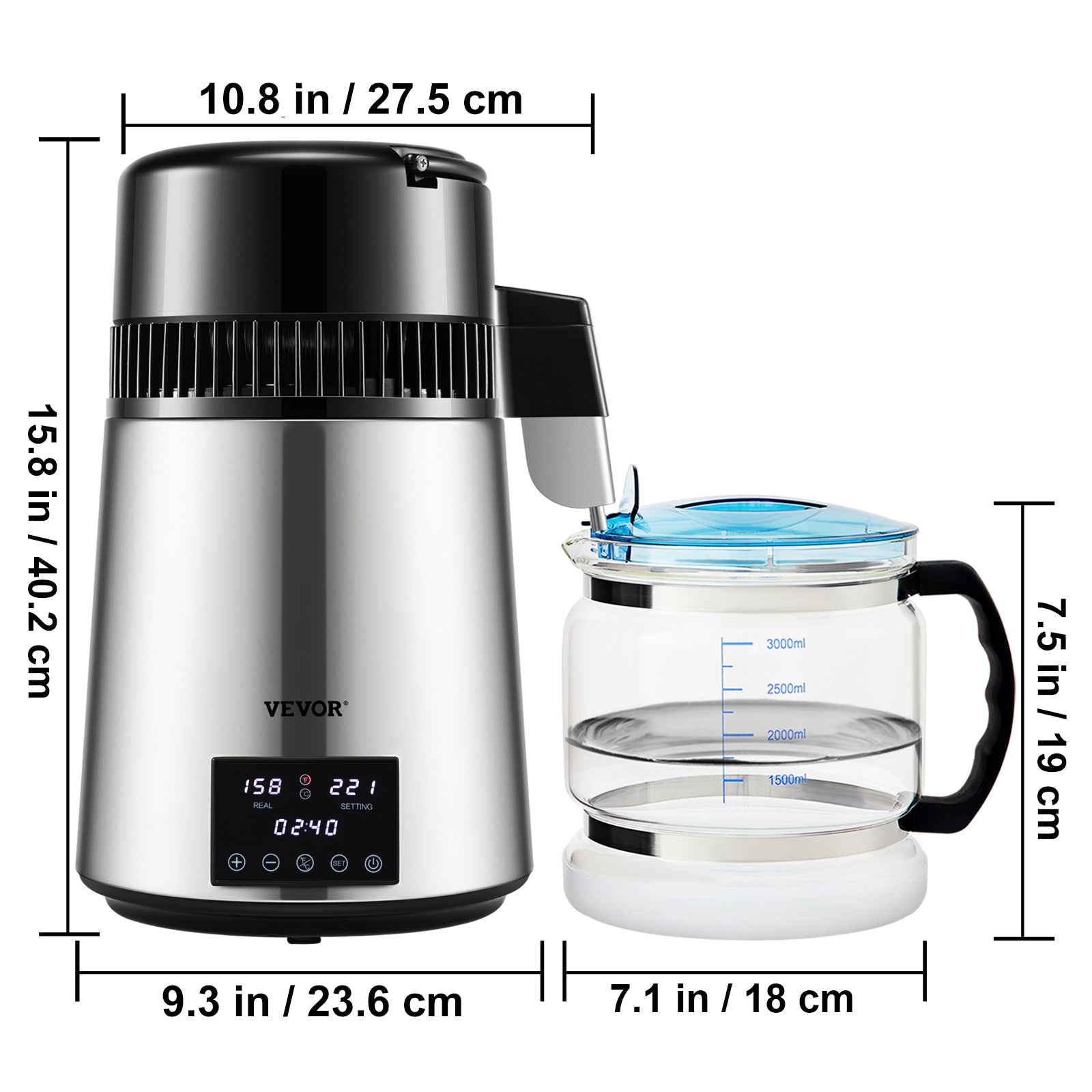 Heim-Wasserdestilliergerät, 15L/H Geschwindigkeit, Touchscreen-Zeiteinstellung