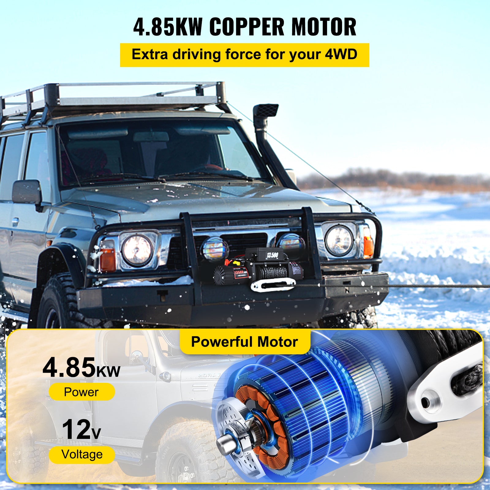 Electric Winch, 3-Stage Planetary Gear, Sliding Ring Clutch