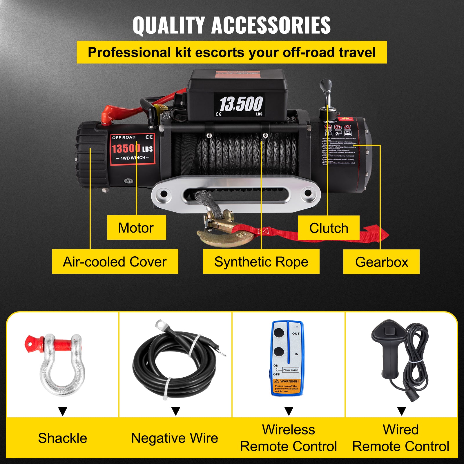 Electric Winch, 3-Stage Planetary Gear, Sliding Ring Clutch