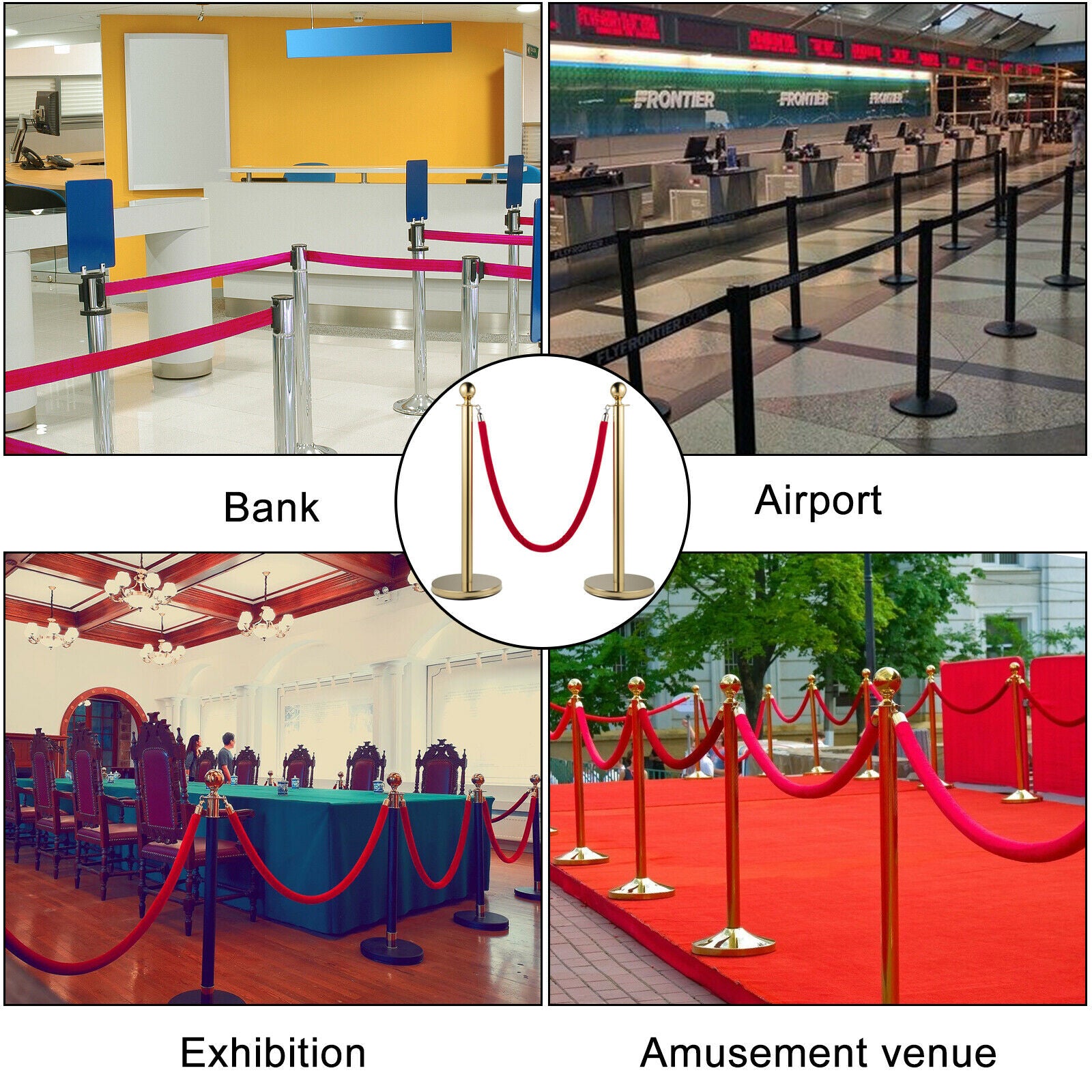 Crowd Control Stanchion Posts, Gold/Silver, Stable Base