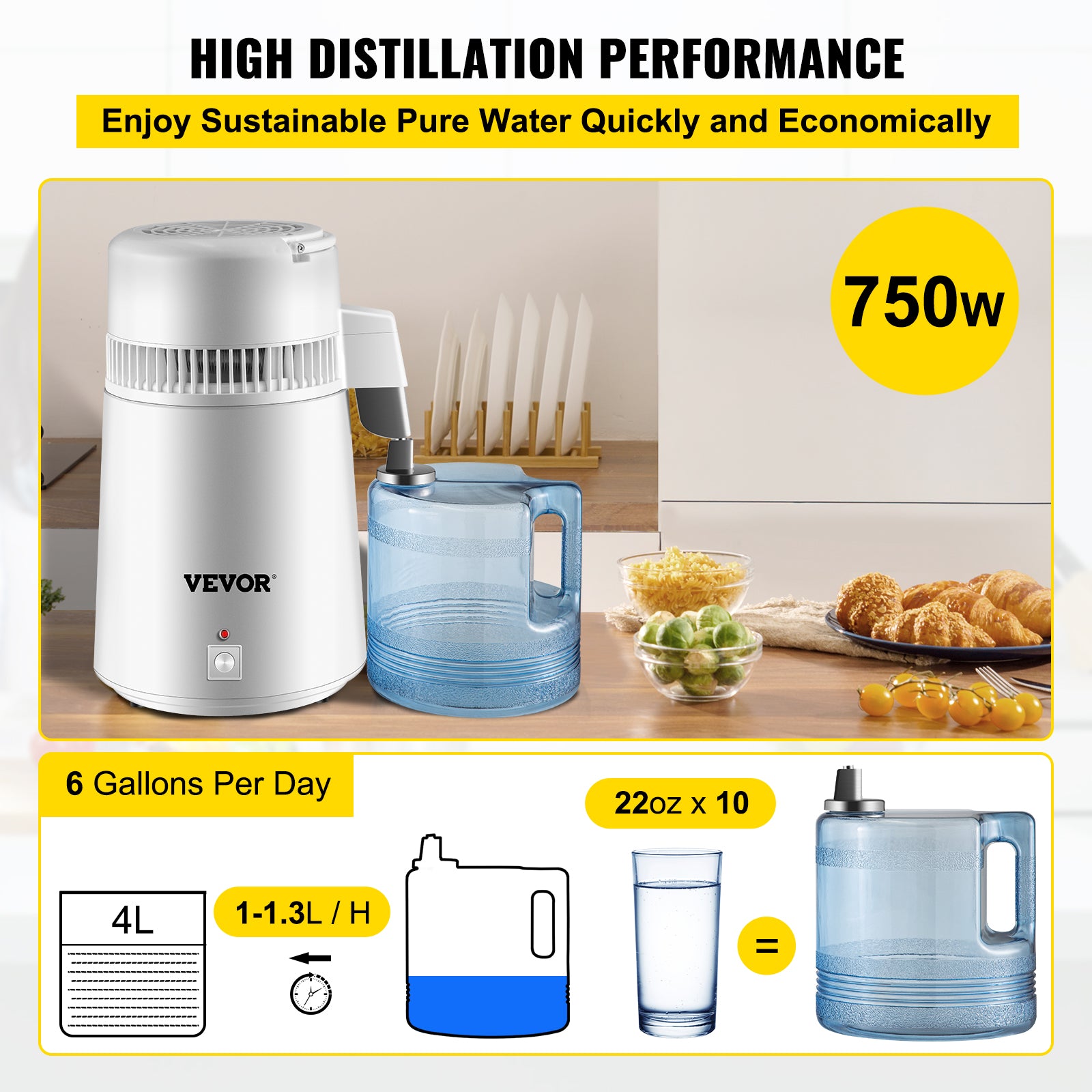 Wasserdestillierer, 4 Liter Fassungsvermögen, Edelstahlkonstruktion