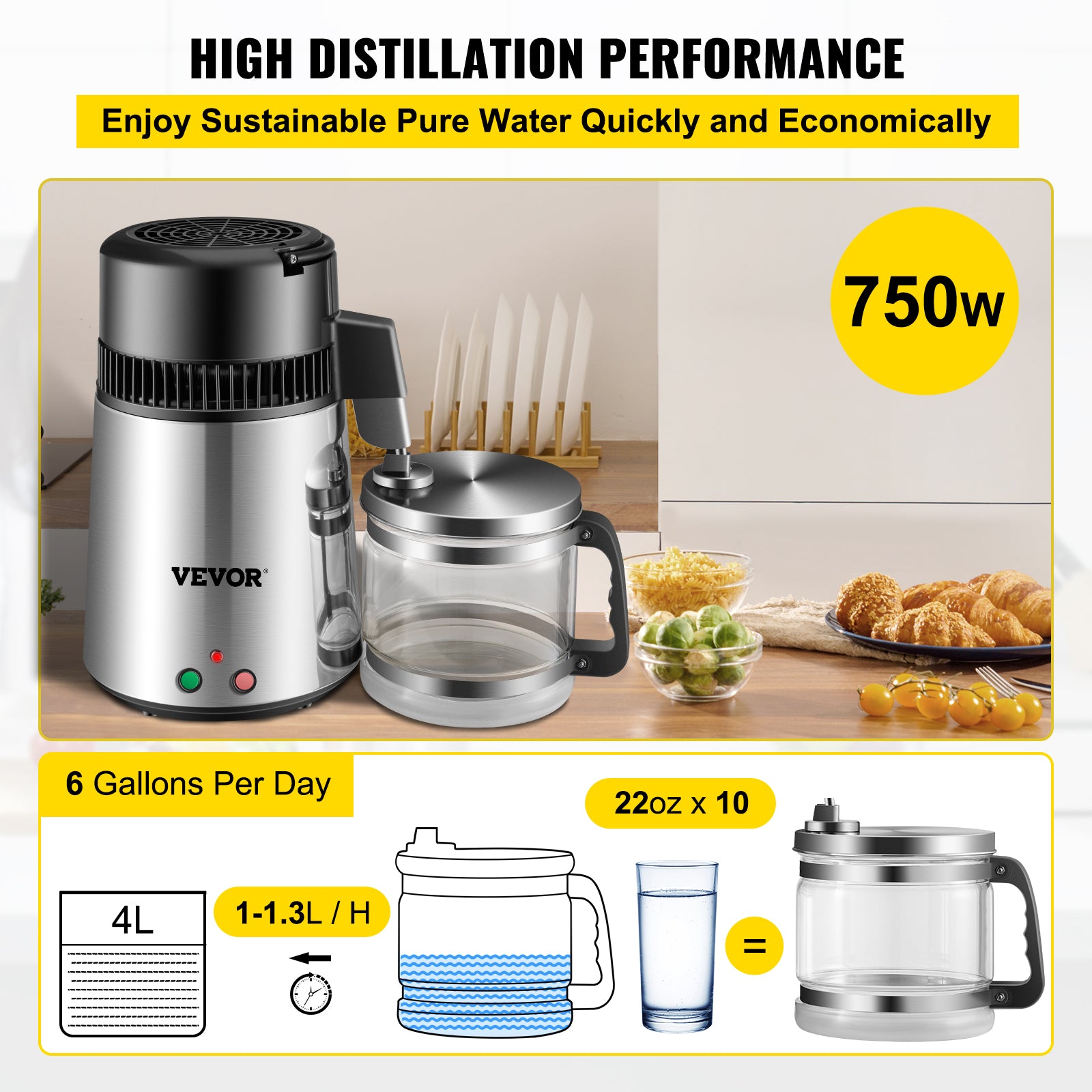 Wasserdestilliermaschine, 4 l Fassungsvermögen, 304 Stalen-Behälter, Kühlstofffilter