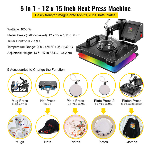 Heat Press Machine, 360° Swing Away, Accurate Temperature Control