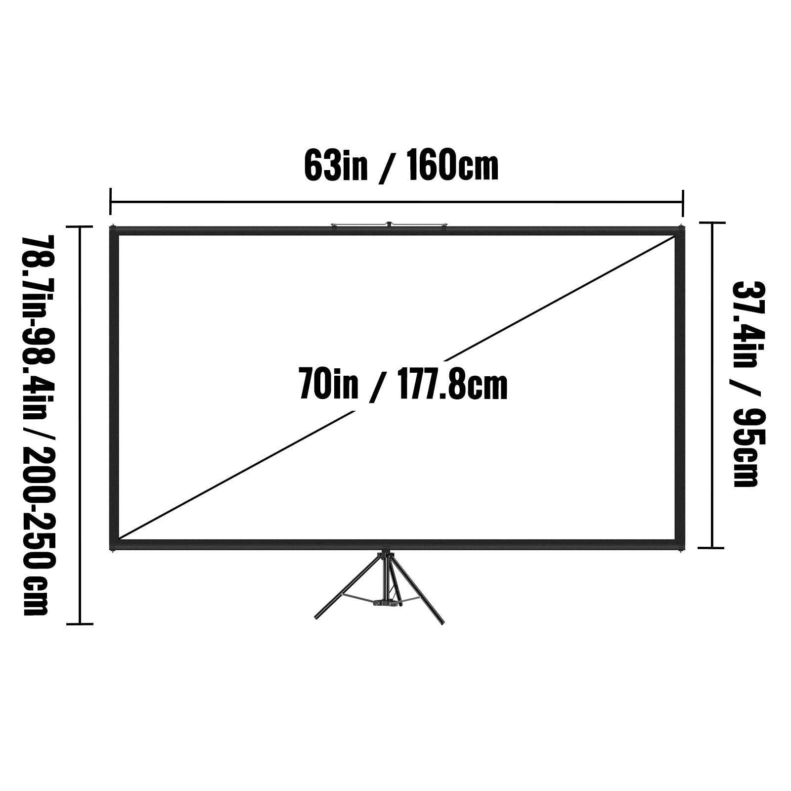 4K HD Projector Screen 70 inch 16:9 - 160° Viewing Angle, Aluminum Stand