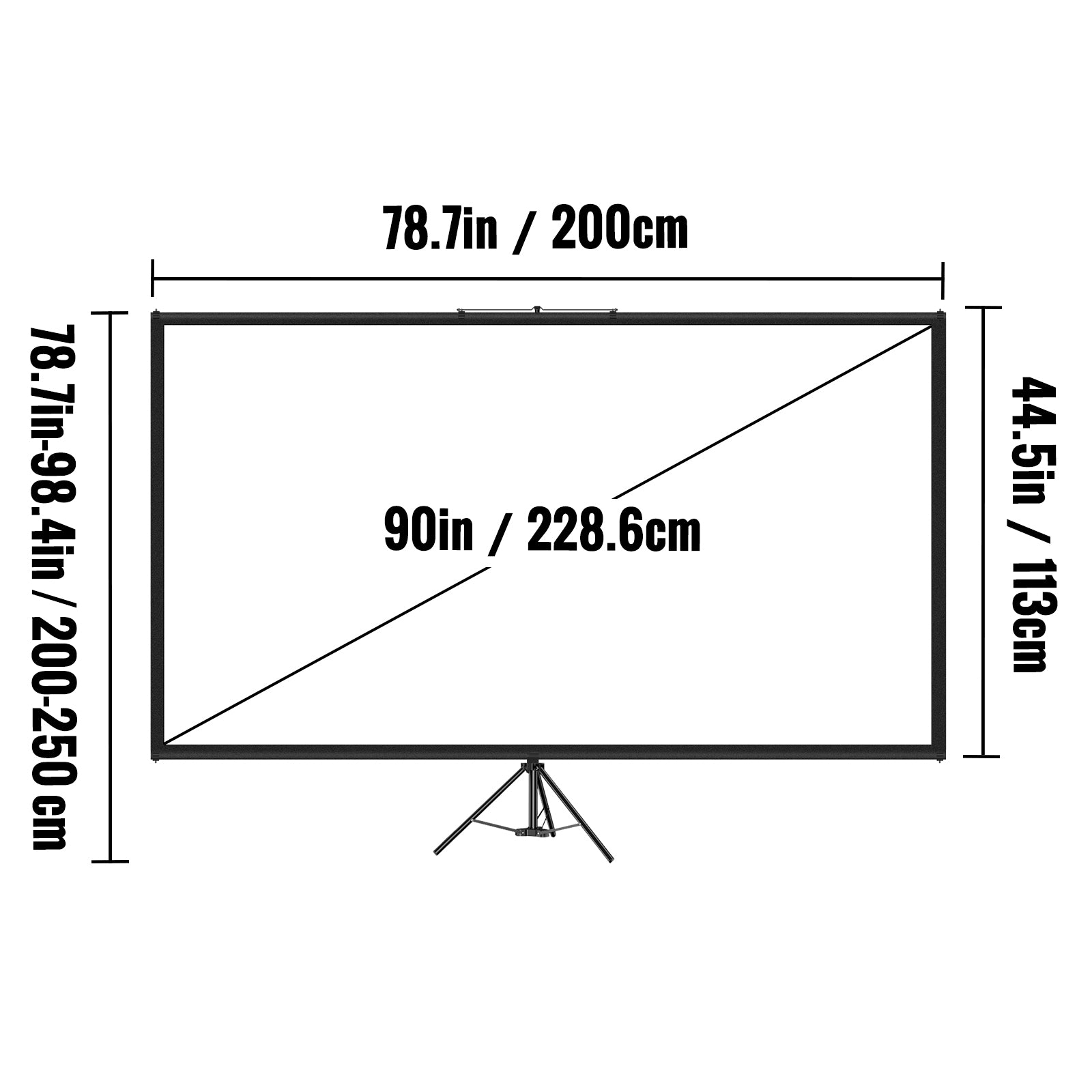 90-Zoll-Stativprojektor-Leinwand 16:9 4K HD – 160° Betrachtungswinkel, Aluminiumständer