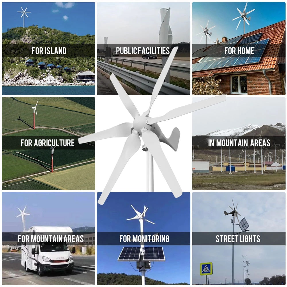 Windturbine – Windmolen – Elektrischer Energiegenerator – 12 V – 800 W – 6 Blätter – mit MPPT-Controller